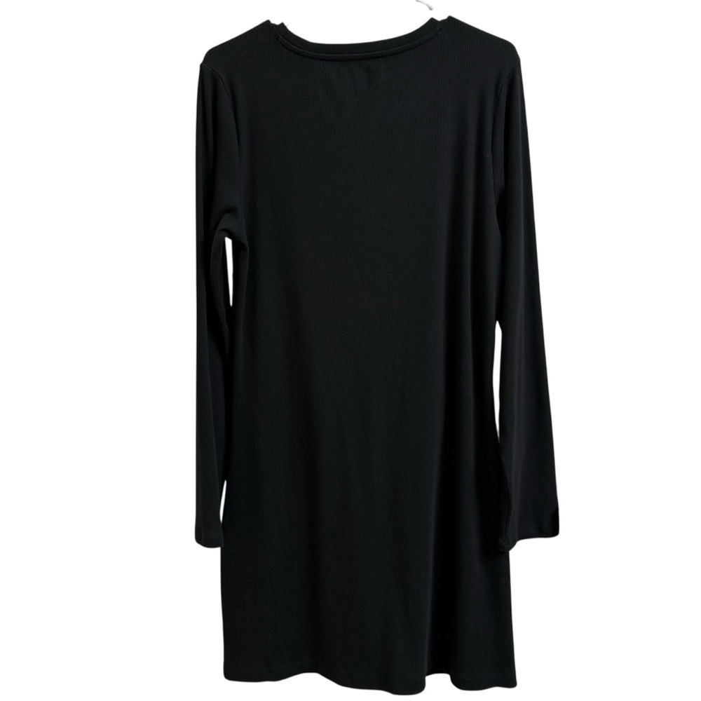 Aerie Women Sz XL Black Ribbed Casual Long Sleeve Twist Front T-Shirt Mini Dress - Picture 3 of 9